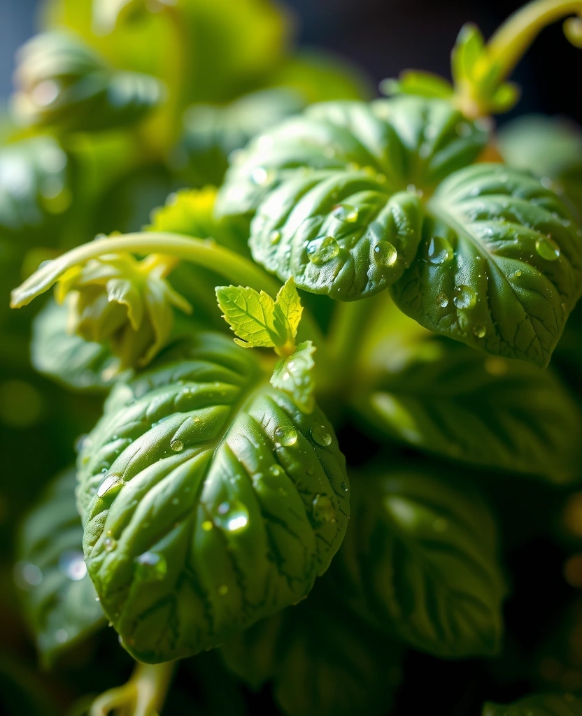 Close up of vibrant green botanical leaves